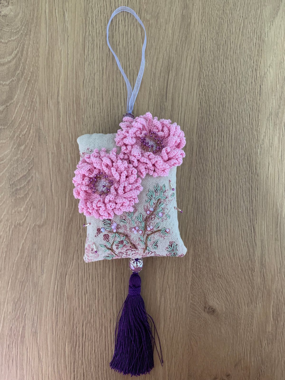 Pochon de lavande toile de Jouy avec applique