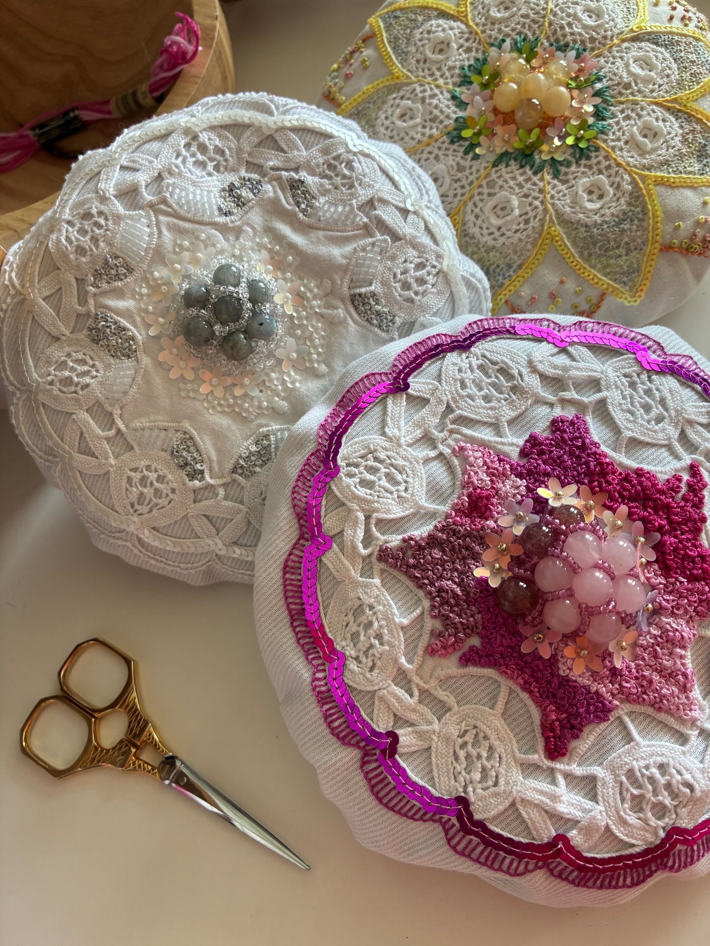 Pouf de lavande - centre rose