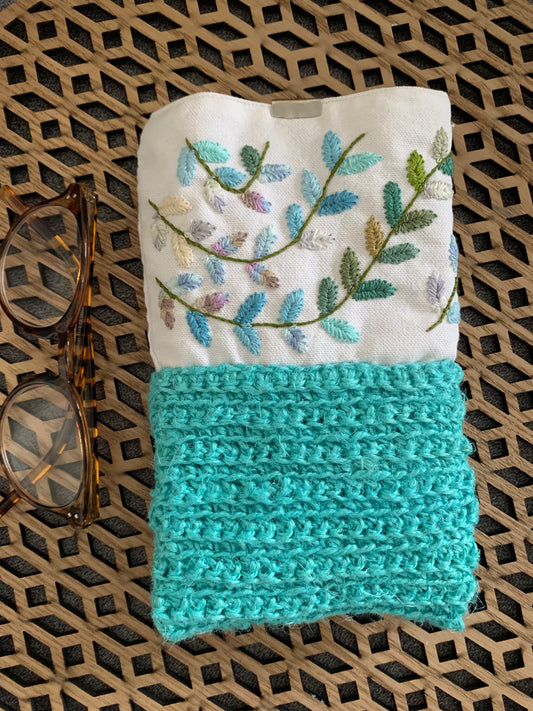 Pochette matelassée jute bleue turquoise