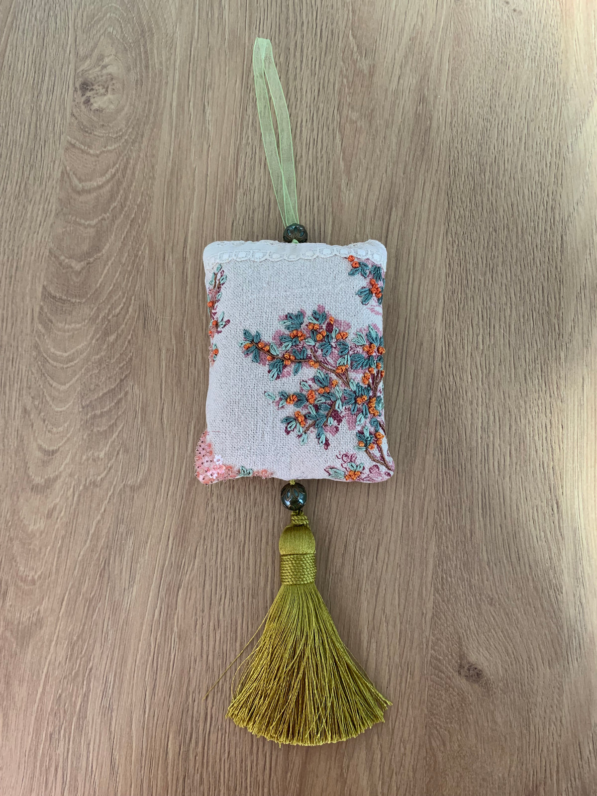 Pochon de lavande toile de Jouy avec applique