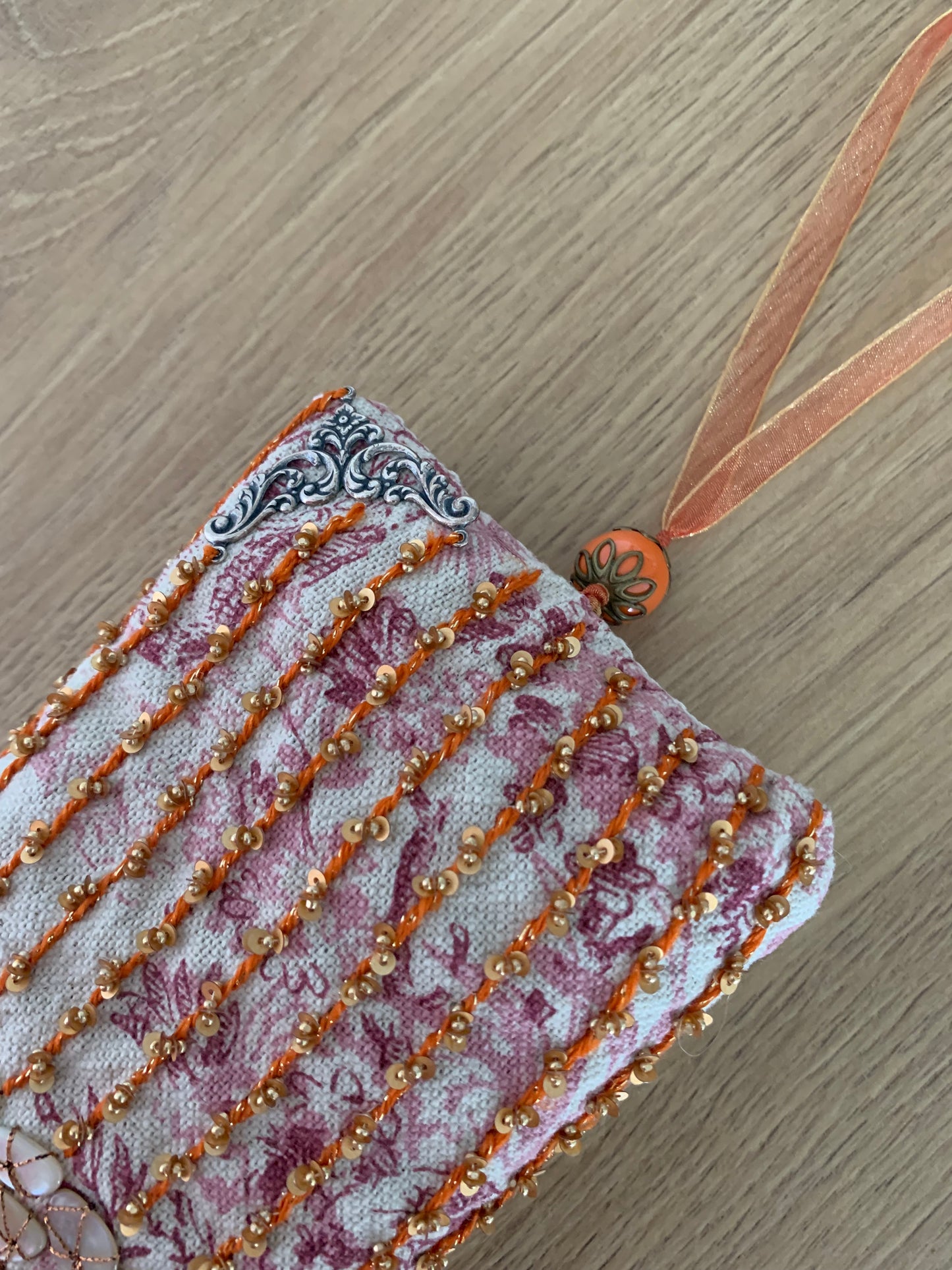 Pochon de lavande orange pierres beige