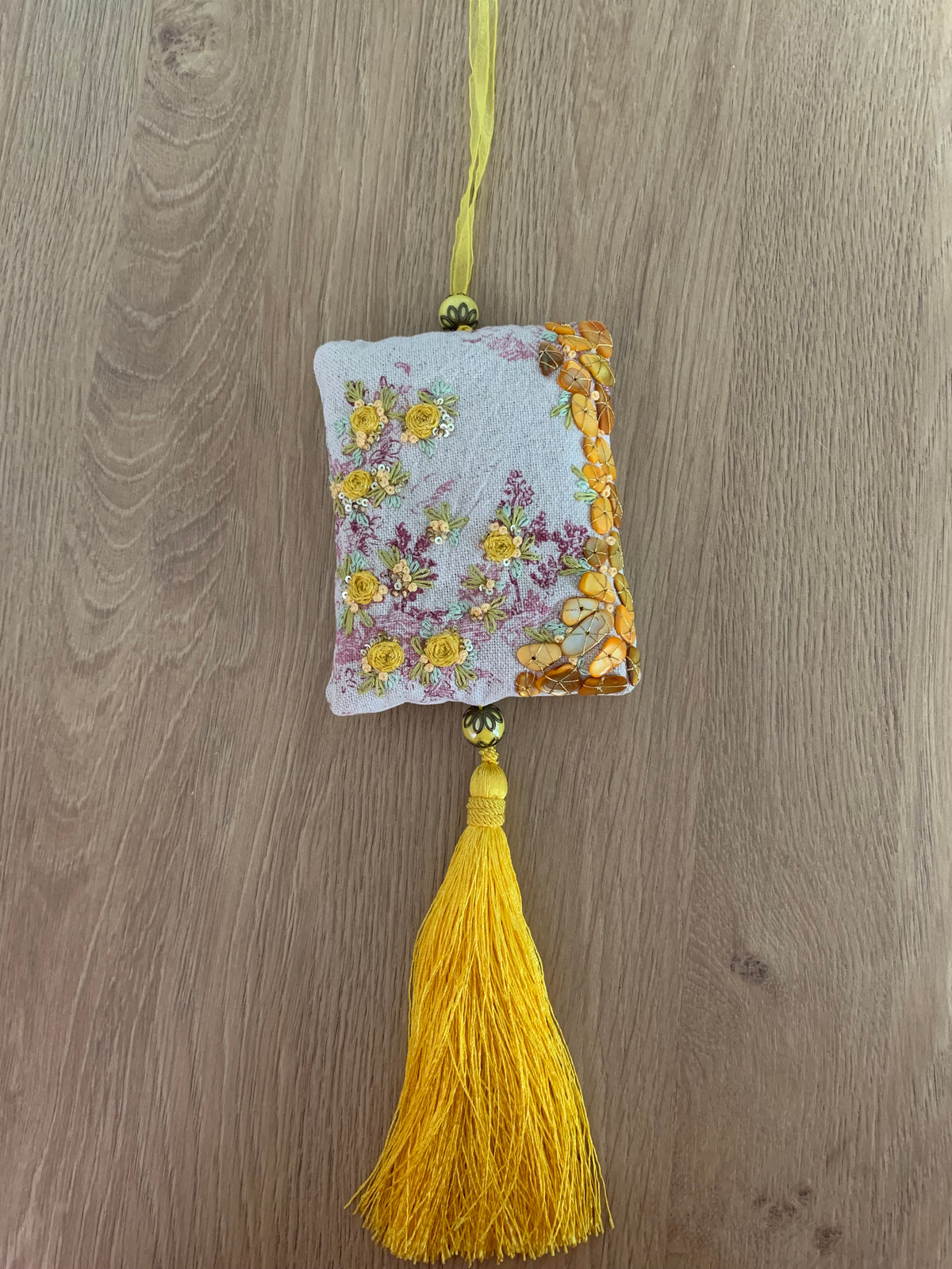 Pochon de lavande toile de Jouy avec pétales de verre