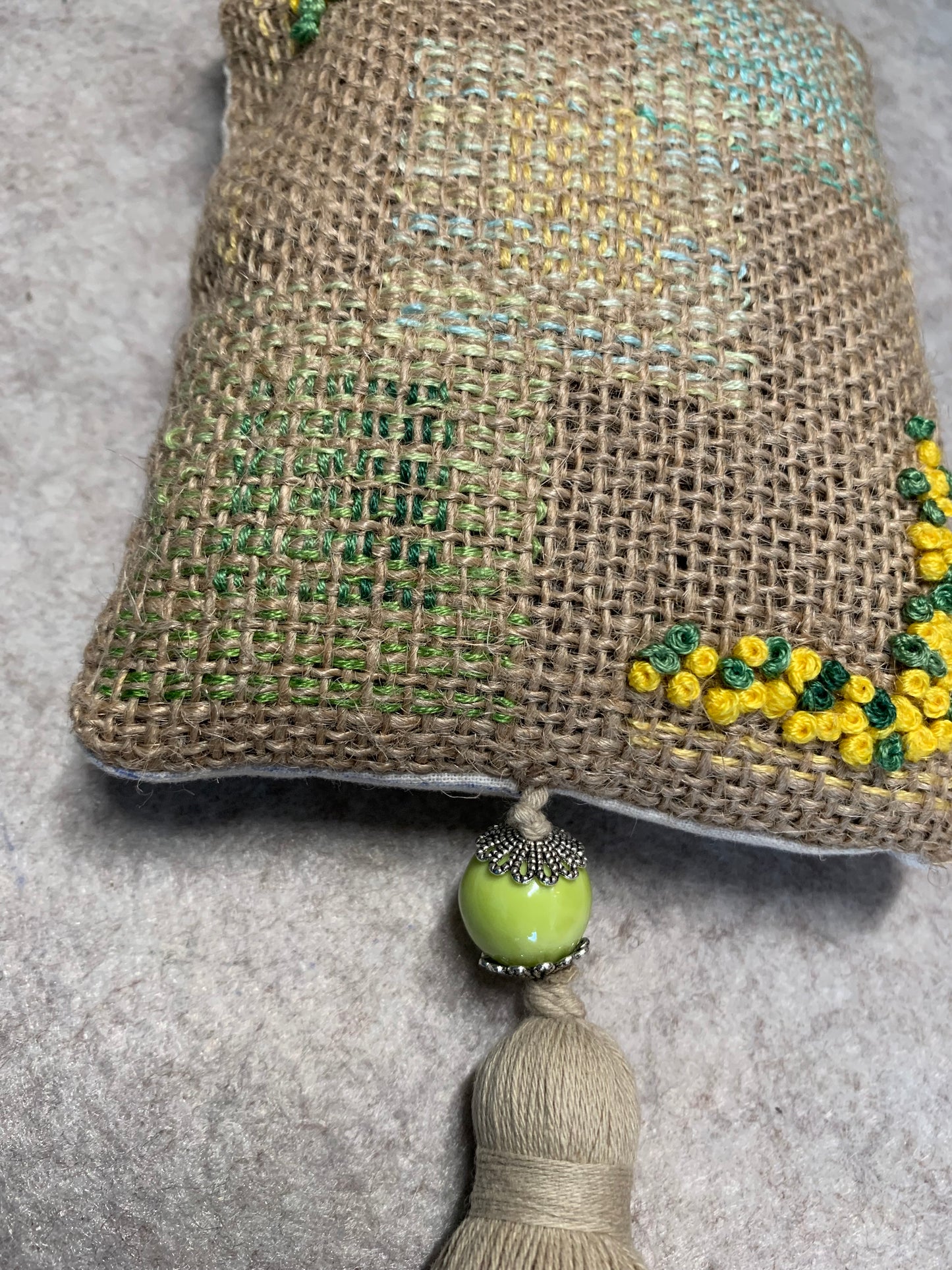 Pochon de lavande toile de jute - fleurs jaune