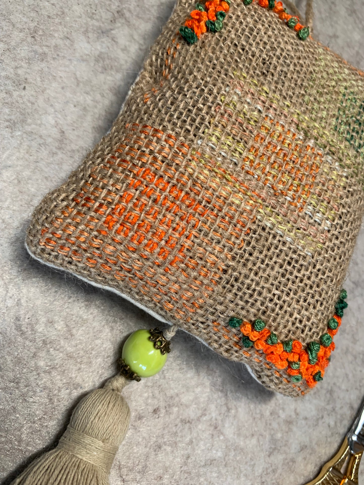 Pochon de lavande toile de jute - fleurs orange