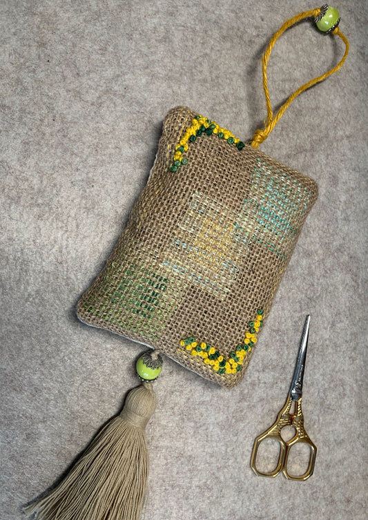 Pochon de lavande toile de jute - fleurs jaune