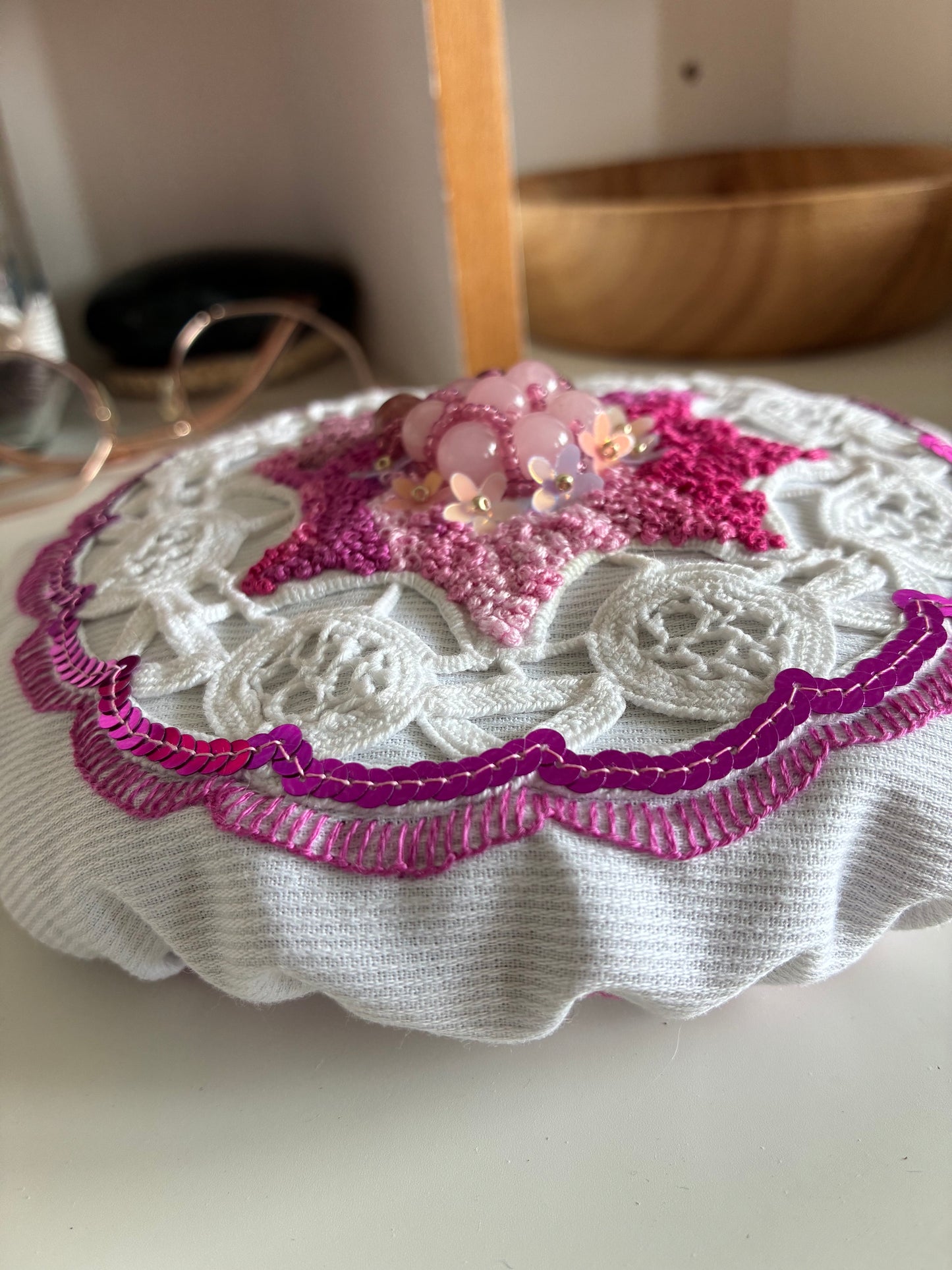 Pouf de lavande - centre rose